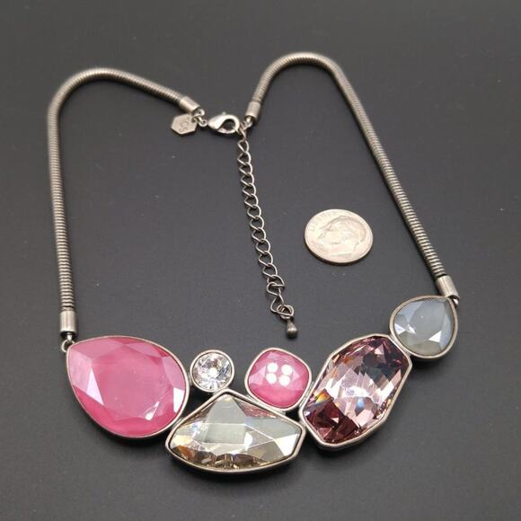 Touchstone Crystal Swarovski Necklace, Pink Purple Blue Crystal, Snake Chain 18" - Picture 11 of 11